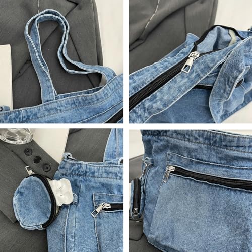 Pocadri Women Denim Canvas Tote Purse Shoulder Crossbody Bag Large Multi-pocket Top Handle Work Handbags4