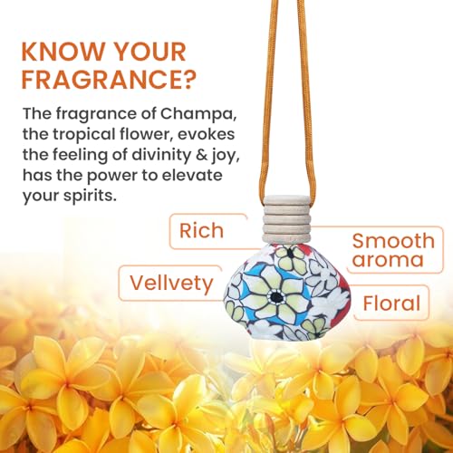 Image of Sugandhim Mahak Champa Car Air Freshener, Hanging Perfume Bottle Scent Diffuser for Cars, Natural Floral Fragrance Oil - Lasts 65 days, 15 ml x 1 bottle,Non Alcoholic, Long and Short drive