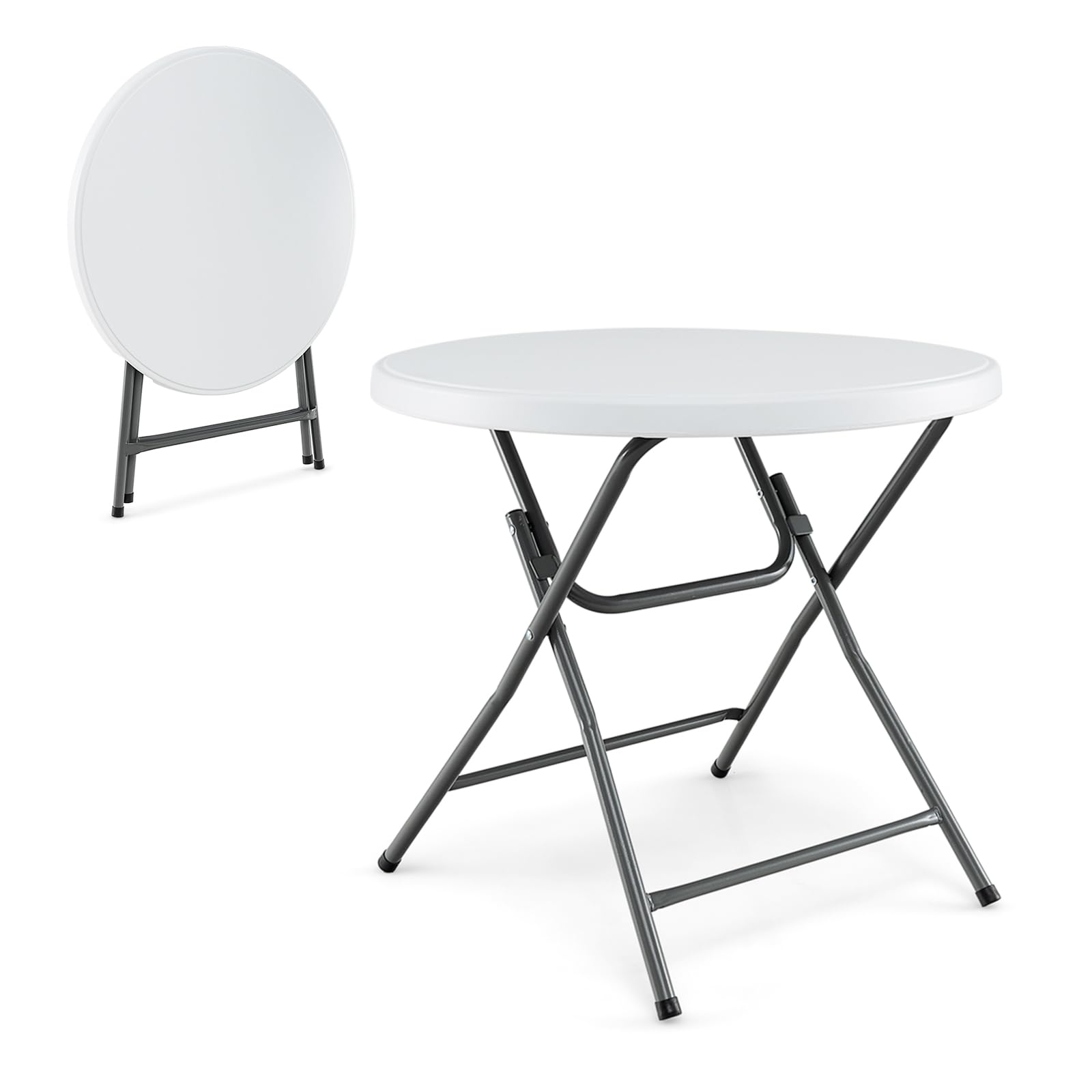 GIANTEX Tavolo Picnic Rotondo Pieghevole, Piano in HDPE e Struttura Metallica Resistente, Dimensioni 81 x 81 x 73,5 cm, Tavolo Portatile Ideale per Campeggio e Giardino