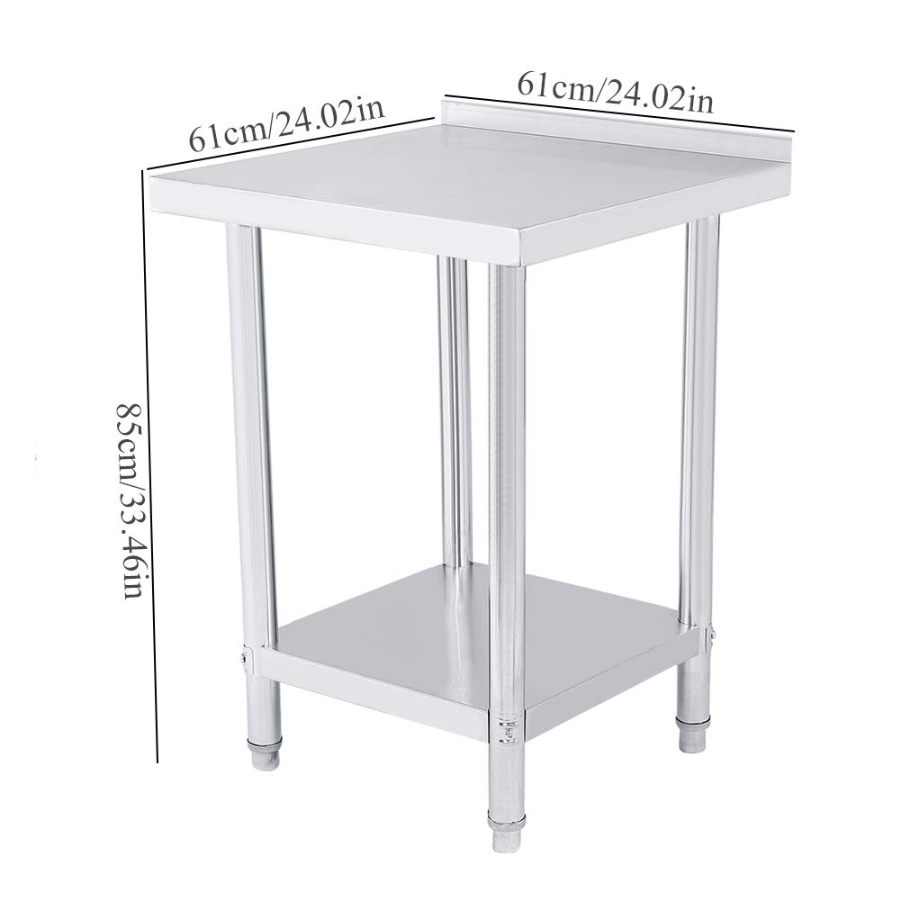 Fafeicy Tavolo Operatorio in Acciaio Inossidabile a Doppio Strato con Schienale, Tavolo di Preparazione per Cucina Commerciale, Spessore 0,6 Mm (2X2FT=61X61CM)