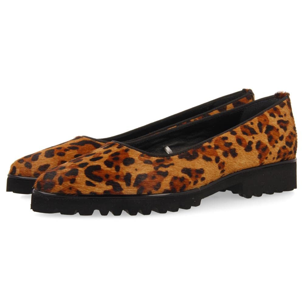 Ballerine in Pelle con Fantasia Leopardata e Suola Spessa Tipo Track da Donna ruka