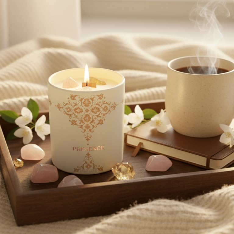 Healing Crystal Candle Gift for Women - Vanilla Cashmere Luxury Soy Candle with Crystals - Rose Quartz & Citrine - Gift-Ready Aromatherapy Candle for Stress Relief, Meditation & Manifestation - Image 6