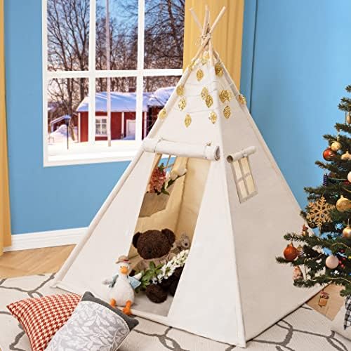 Lavievert Natural Canvas Teepee Tent, Gifts Playhouse for Kids, Foldable Play Tent for Girls/Boys Indoor & Outdoor Playing