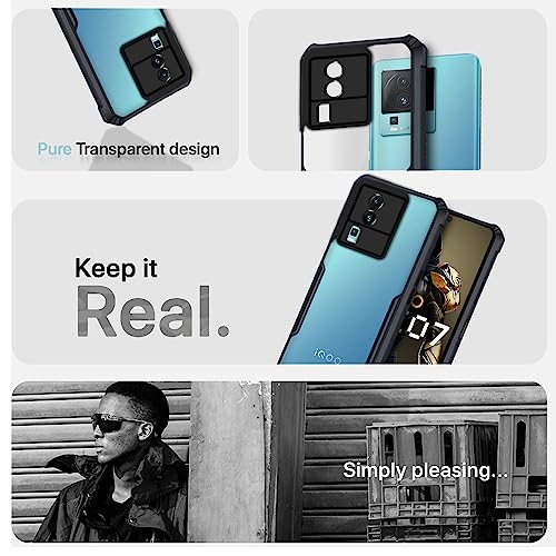 Image of Pikkme iQOO Neo 7 5G Back Cover | Crystal Clear Transparent Back | Ultra Hybrid | Full Camera Protection | Raised Edge | Bumper Back Case (Black)