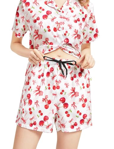 Image of Women's Pajama Sets Funny Pajamas for Women Set Comfortable 2 Piece Button Down Tops & Shorts Sleepwear Short Sleeve