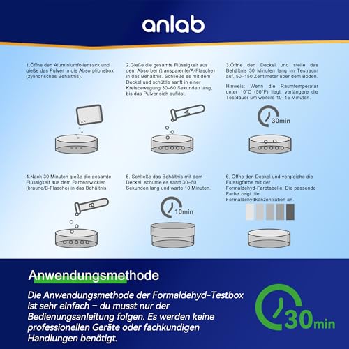anlab™ Air Formaldehyde (HCHO) DIY Test Kit - Used for Air Quality Testing, Detector Used for Home, Residential, Business, Hotel, Hospital, School, Furniture, Auto (Pack of 3)