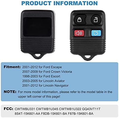 ECCPP 1X Keyless Entry Remote for Ford Escape Crown Victoria Escort Expedition Explorer Focus Fusion Mustang Taurus for Lincoln Aviator Navigator for Mercury Cougar Montego Sable