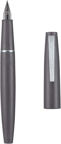Jinhao 80 - Pluma estilográfica de fibra de carbono cepillada, punta extrafina, color gris con clip plateado