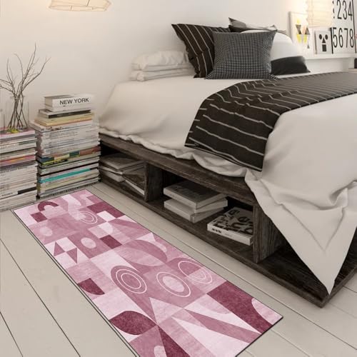 Alfombra para pasillo de 90 x 280 cm lavable color rosa textil 3