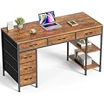 Huuger Computer Desk with 6 Drawers, 47 Inch Office Desk with Shelves, Reversible Gaming Desk, Corner Desk with Storage, Work Desk for Home Office, Study, Living Room, Rustic Brown