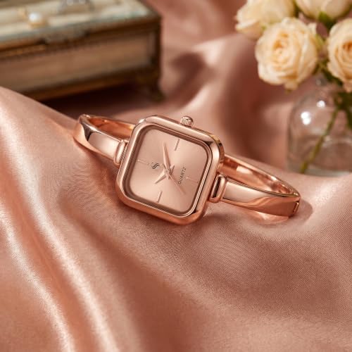 Image of Shocknshop Elegant Bangle Aura Square Dial Ladies Rose Gold Bracelet Strap Watch for Woman -WCH181
