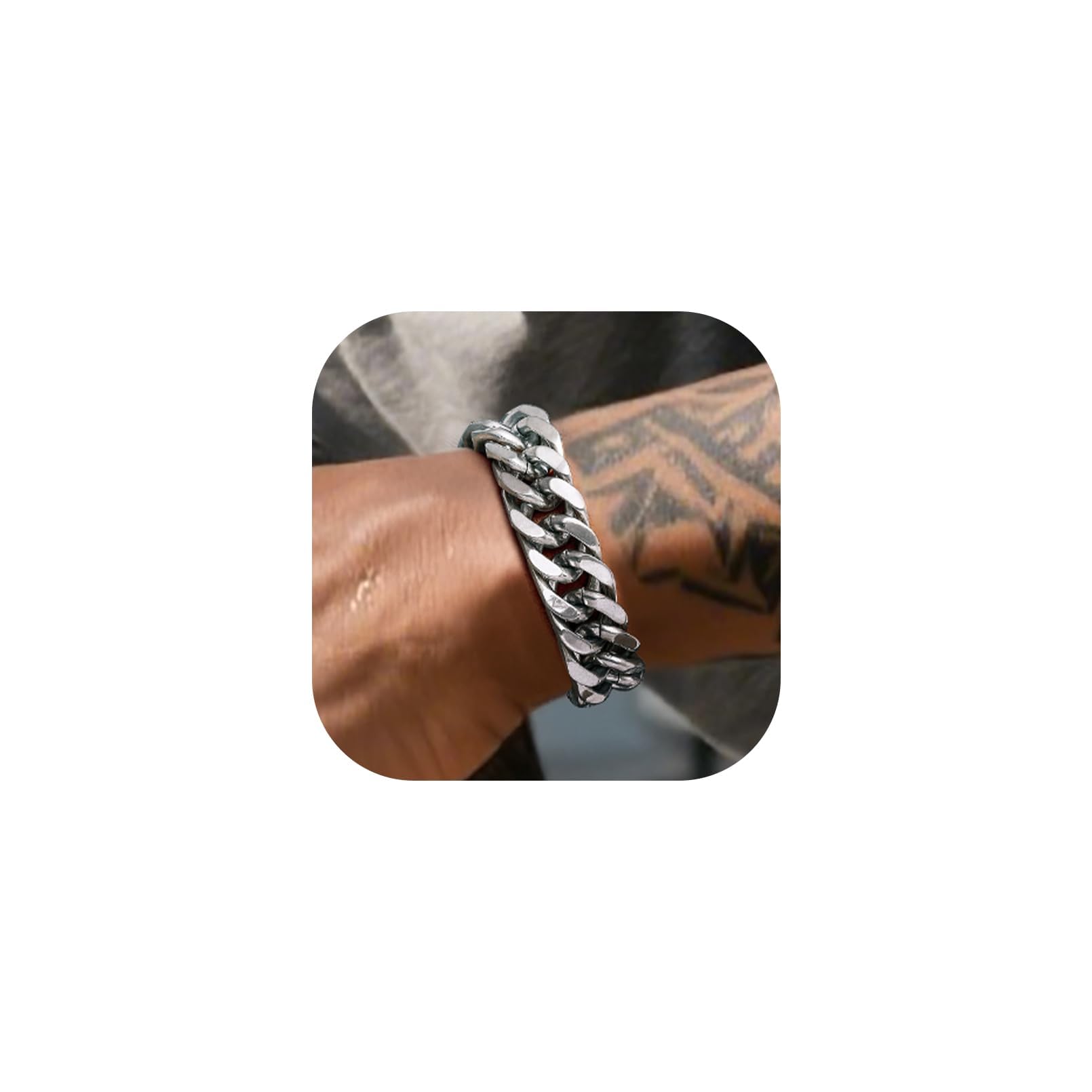 Richsteel Cuban Link Chain Bracelets 8/12/17mm Width Stainless Steel Chain Wrist Bracelets for Men, 7.4/8.2/9 Inch Length Classic Jewelry for Christmas/Valentine's Day/Birthday