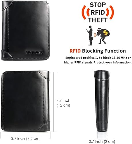 Miniatura 2 de Cartera de piel triple plegable con bloqueo RFID para hombre con 2 ventanas de identificación 2 compartimentos para efectivo 6  8 ranuras para