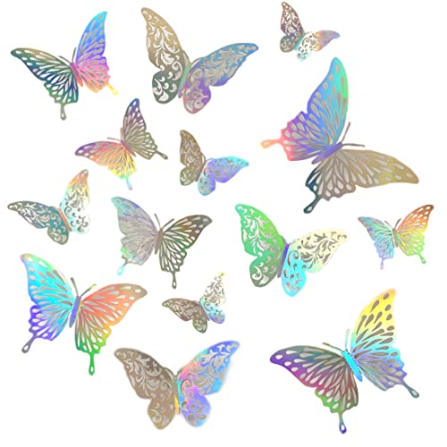 MenYiYDS-24 pièces de stickers muraux papillon creux 3D décoration de la maison stickers muraux art bricolage 3 tailles adaptées à la chambre d'enfant, décoration de chambre (couleur argent)