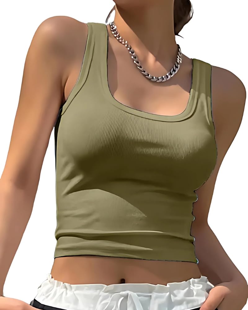 Women's and Girls Solid Ribbed Square Neck Tank Top | Tank Top for Women | Sleeveless Top | Crop Tank Top | Ribbed Tank Top-image-31