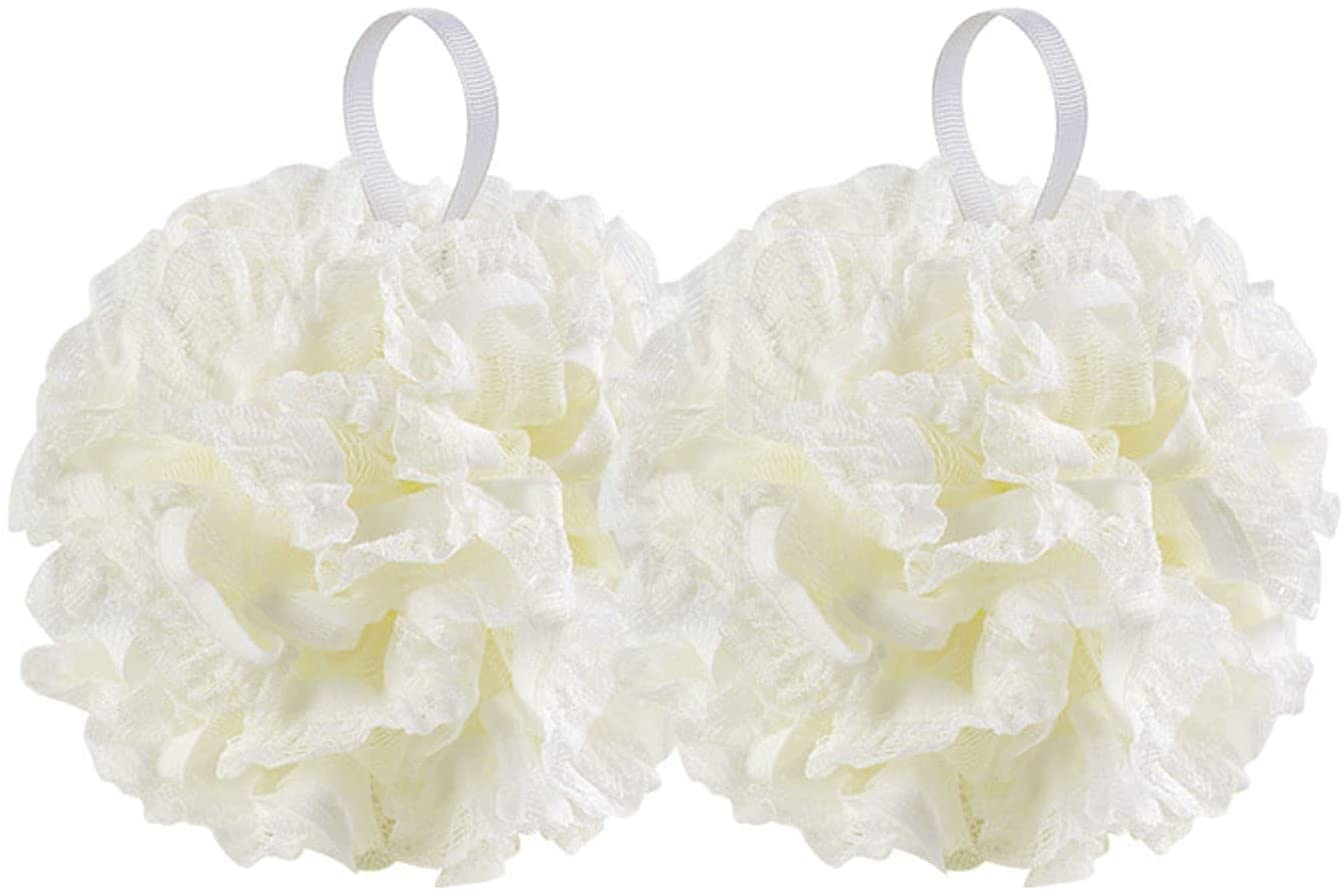 Gąbka do kąpieli Loofahsshower Pufa do mycia ciała Łazienka Niezbędne bogate bąbelki Piłka prysznicowa, dla mężczyzn i kobiet, siatkowa pufa Gąbka do kąpieli 2 szt. Biała (biała 2 szt.)