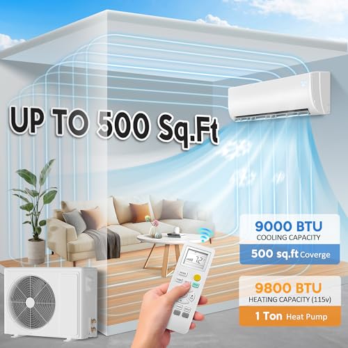 Image of 9000 BTU Mini Split Air Conditioner & Heat Pump - 110V /120V Wall Mount Ductless Inverter AC /Heating System - 19 SEER2, Ultra Quiet, Cools & Heats 500 Sq Ft