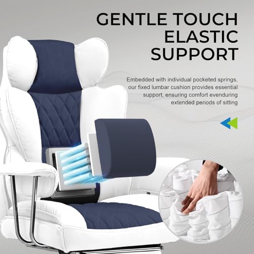 GTRACING Gaming Chair,Office Chair with Pocket Spring Lumbar Support, Ergonomic Comfortable Wide Office Desk Computer Chair with Outward Fixed Soft Armrests and Footrest (Fabric, Light Blue & White)