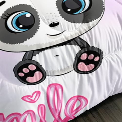 Image of AILONEN Cute Panda Comforter Set Twin Size, Cartoon Animal Panda Bedding Set for Kids Girls,Flower Strawberry Duvet Set 3Pcs for Bedroom Decor,1 Quilt and 2 Pillowcases,Soft