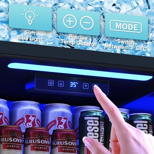 Image of Tehanld 2.5 Cu.Ft Wine Fridge, Mini Fridge With Glass Door, Wine Cooler Refrigerator, Beverage Drink Beer Cooler, Adjustable Shelves & Digital Temperature Display, 22 Bottle 95 Can