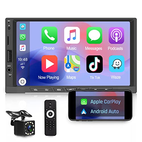 Autoradio NHOPEEW 2 din avec Android Auto et CarPlay, Bluetooth Car Stereo Support FM USB SWC Mirror Link, caméra de recul