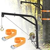 Feekoon Tree Mounted Deer Hoist, 600 lbs Load Capacity Hunting Deer Hanger, Heavy Duty Hunting Game Hoist with Hand Winch & Steel Cable for Skinning, Cleaning, Hanging Feed, and Field Dressing (Black)