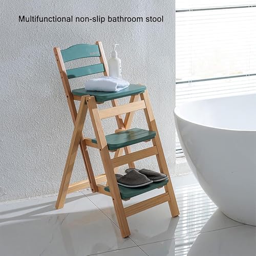Taburete de madera maciza multifuncional con escalera de 3 peldaños 3