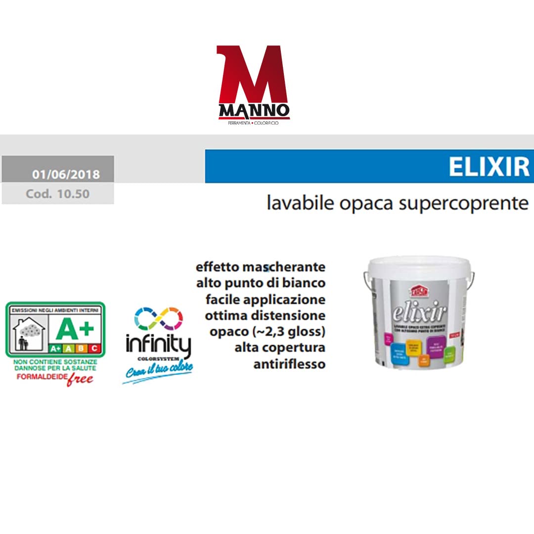 Elixir Pittura Lavabile Extra Coprente Idropittura Murale Per Interni Ed Esterni (14 lt, Bianco)