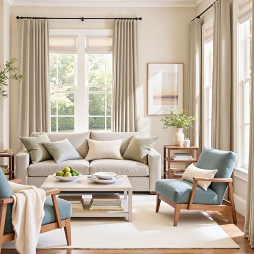 Image of Beige Polyester Extra Long Curtains 108 Inches Long Black Out Thermal Insulated Room Darkening Lined Curtain Drapes Luxury Window Treatments for Bedroom Living Room 2 Panels, 52 x 108 Inch | Soft Velvet, Blackout, Lined, For Tall Windows & High Ceilings, Light Shifting Texture, Elegant Drape, Cozy, Rod Pocket