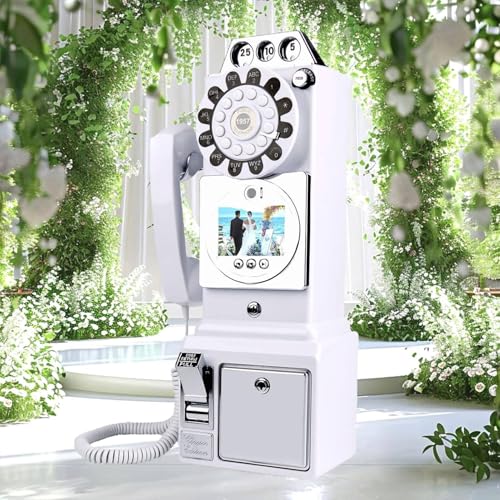 Wedding Video Guest Book - Vintage Telephone Booth with MP4 Video & Audio Message Recording, 5-7 Hours Usage, 5000mAh Battery