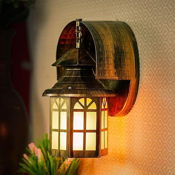 Image of GreyWings Copper Antique Wall Light for Home Iron & Glass Vintage Lantern Wall Lamp with Decorative Wall Light (Bulb is not Included) Pack of 3