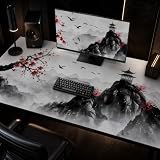 ZOCOZY 3XL Extended Desk Mat 48'x24', Japanese Ink Wash Cherry Blossom Mouse Pad, Waterproof Non-Slip Large Gaming Mousepad with Stitched Edges, Full Desk Protector for Home Office