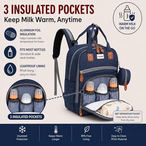 Image of Diaper Mommy Bags For Mothers for Travel - Hospital Baby Maternity Bag for Delivery Women - New Born Baby Essentials - Water-Resistant Fabric & Insulated Bottle Holders - 21 L, 14 Pockets