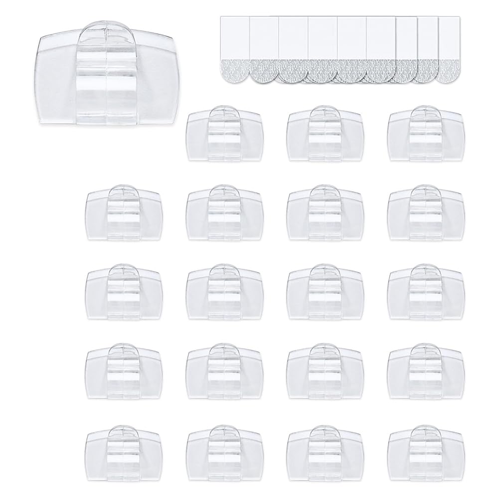 Littimoon Indoor Clear Cord Clips 40 Clips+ 48 Strips, Large Size with Adhesive Strips, Wall Hooks Damage-Free Design