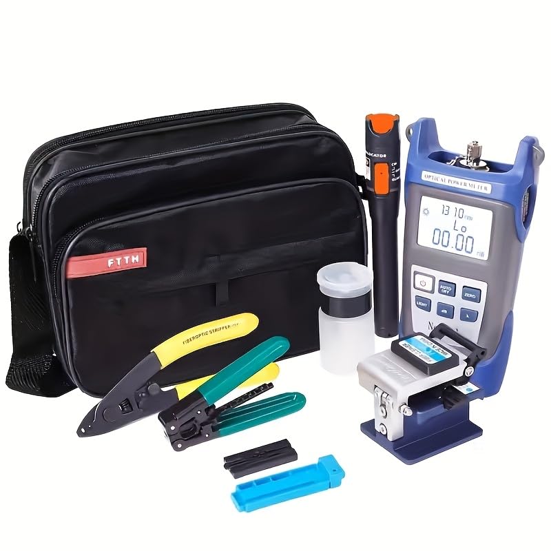 Kit de herramientas de terminación de fibra óptica - Juego de 9 en 1 Kit de herramientas FTTH con SKL-6C Cleaver Medidor de potencia óptica Finder - Localizador visual de fallas VFL-30km Pinzas