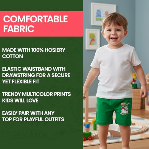 Image of BABA AND BABY 100% Cotton Printed Multicolor Shorts for Boys and Girls Pack of-10