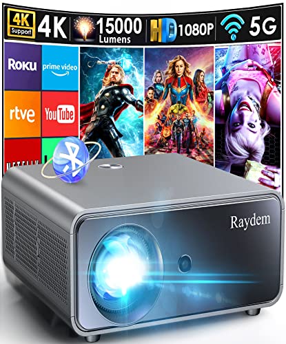 Raydem Video Projector 15000L Native 1080P 300" Display Projector With 5Ghz Wi-Fi And Bluetooth,450 Ansi Portable Projector,Home Theater, Outdoor Movie Projector #TOP25