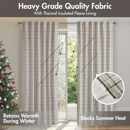 Image of Madison Park Anaheim Cabin Plaid Curtain Window, Thermal Insulated Fleece Lining, Living Room Decor Room Darkening Drape for Bedroom, 1-Single Panel Pack, 50x95, Rod Pocket & Back Tab, Black