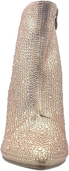 Forever Women Rhinestone Block Chunky Heel Ankle Bootie Iceberg 12 Rose Gold 7 - Image 5