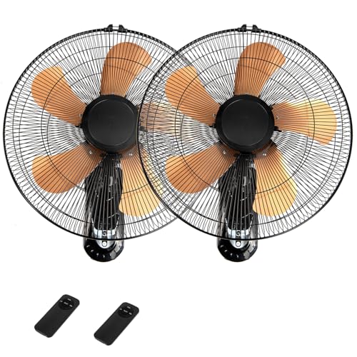 2 Pack 18 Inch Wall Mount Fan with Remote, 3-speed Wall Oscillating Fan with 5 Blades, Adjustable...
