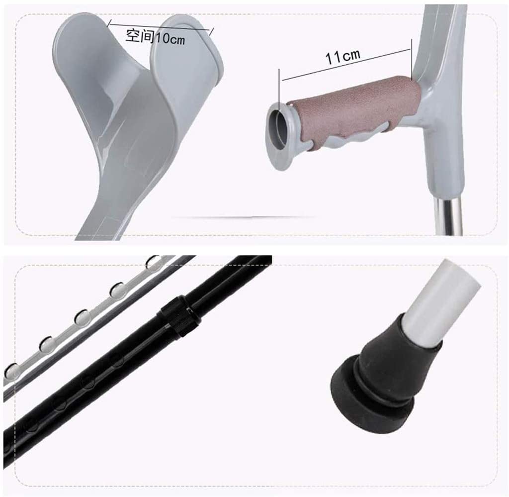 Stampelle per avambraccio, altezza regolabile, stampelle per gomito, braccio, ascella, lega di alluminio, 2 pezzi, 100 kg, con carico, convalescenza e riabilitazione, infortuni, leggero ausilio per