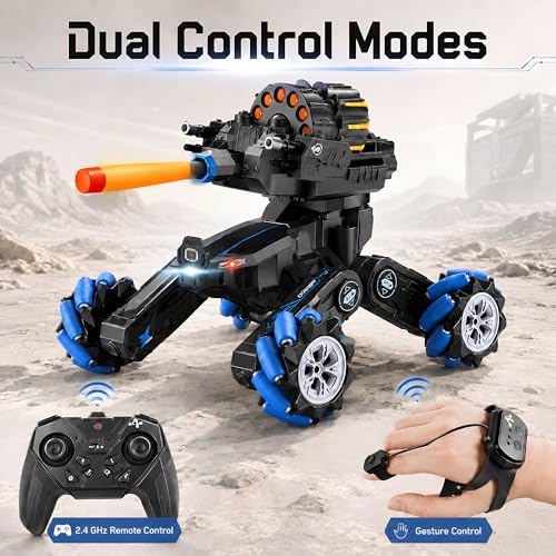 Image of 2-in-1 RC Tank Remote Controller Set, Replacement Handheld Controller and Gesture Sensing Watch Remote for Compatible Stunt Battle Tank Toy, RC Tank Spare Accessories