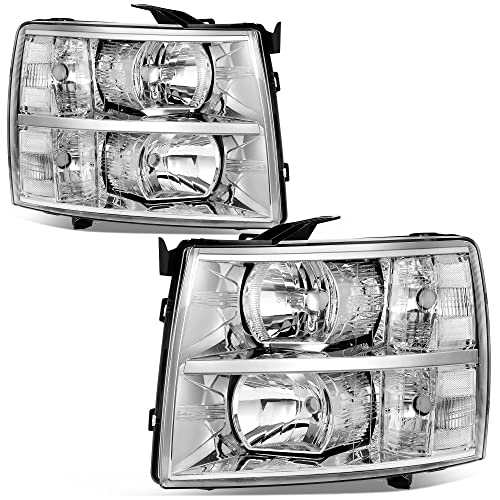 Image of oEdRo Headlights Assembly Compatible with 2007-2013 Chevy Silverado 1500 /07-14 Chevrolet Silverado 2500HD 3500HD Headlamp Replacement Chrome Housing Clear Reflector Clear Lens ((Not fit 2007 Classic) | Clear Reflector, Chrome Housing, Driver and Passenger Side, PC Lens, Fully Sealed, Bright Beam, Impact-Proof
