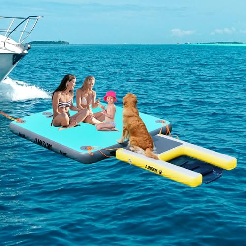 AWSUM 120x100cm Hunderampe Aufblasbar Hunde Wasserrampe Aufblasbare Dog Ramp Hundeboot Rampe Leiter Schwimmrampe Welpe Planke Schwimmdock Plattform für Hunde bis zu 80 kg, für Pool, Boote, Docks, Seen