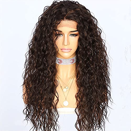 Sapphirewigs Curly Lace Front Wig Highlight Brown Synthetic Wigs for Women 13x3 Daily Wear Party Christmas Halloween Heat Resistant 26 inch - Image 3
