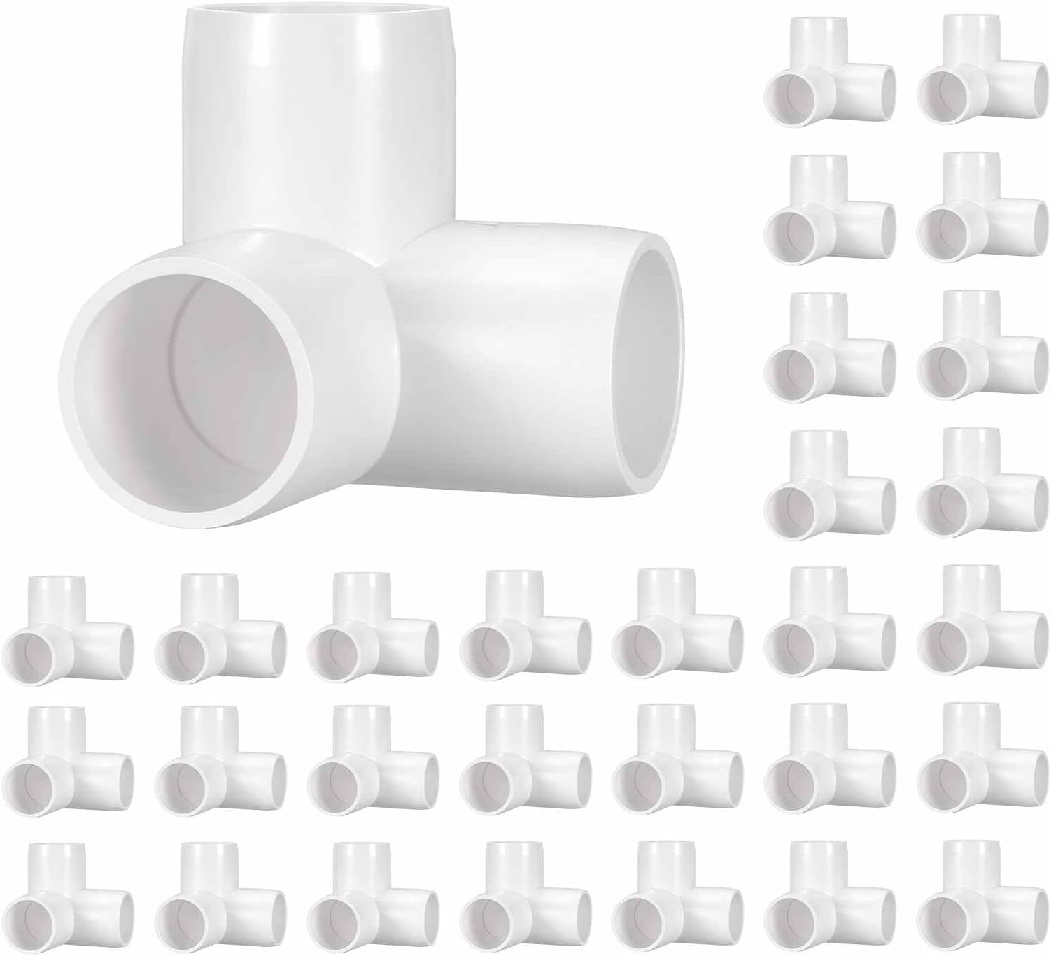 30 Pack 1/2" SCH40 PVC Elbow Pipe Fitting, 3-Way PVC Elbow Corner Side Outlet Tee Fitting, Furniture Grade Pipe Connectors for DIY Project, Pond Protection, Socket x Socket, White