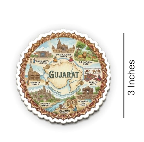 Image of Gujarat Textured Finish Acrylic Fridge Magnet - UV Texture Printed, Stylish Multicolor Magnet for Fridge, Wardrobe & Metal Surfaces, Pack of 1 (Gujarat 2)