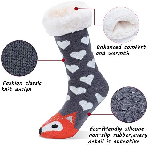 Slipper Socks - Slipper Fluffy Socks Winter Womens Non Slip Socks Fleece Lined Fluffy and Furry Knitted Cute Animals Winter Socks Warm Home Socks for Unisex Best Gift