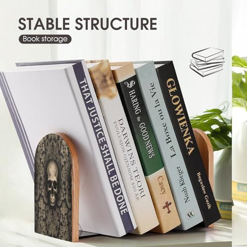 Sujetalibros de madera universal resistente con base de metal para estante gótico 8
