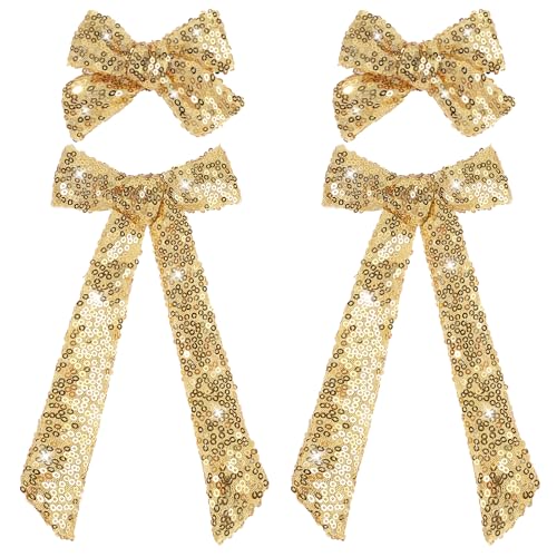 NCMAMA 4 PCS Gold Glitter Hair Bows for Girls Alligator Clips Sparkly Sequin Hair Accessories for Kids Toddler Women on Birthday Wedding Christmas and Party